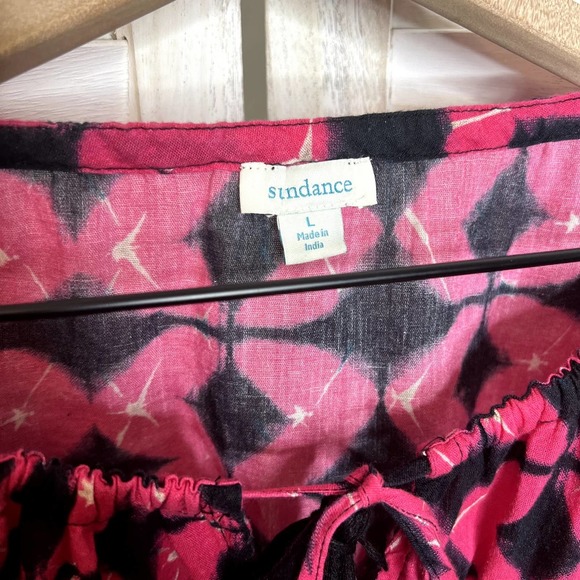 Sundance Women's Hyacinth Batik Print Gauzy Embroidered Top Bright Pink Black L - Picture 12 of 14